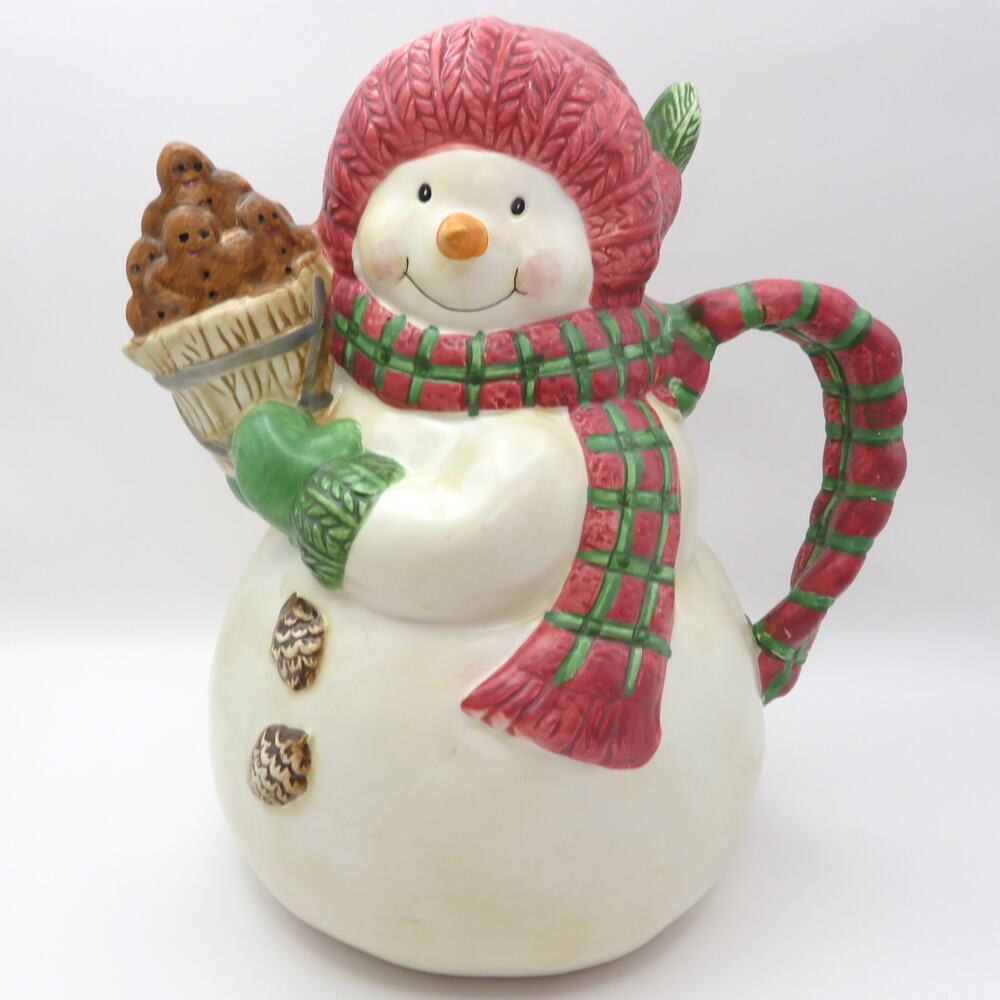 BICO Snowman Ceramic Pitcher 8” Holiday Serveware Gingerbread Christmas Decor